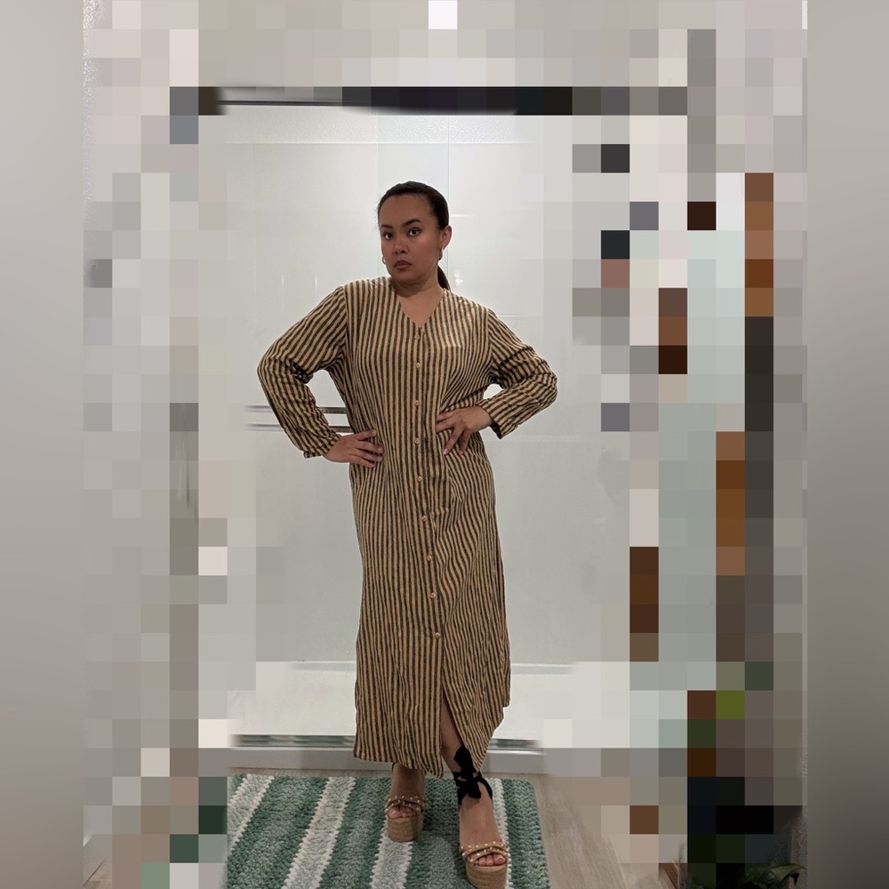 The Limited Long Sleeve Striped Dress in Brown and Tan